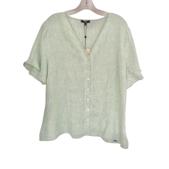 NYDJ Tops - NYDJ 100% Linen V Neck Short Sleeve Top Sz